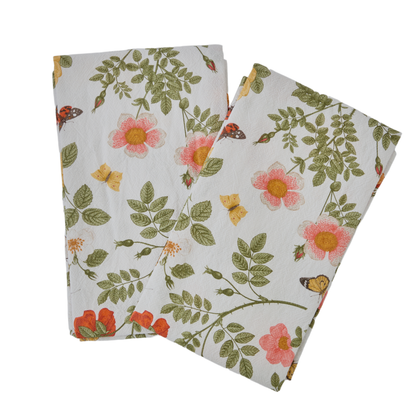 Cotton Tea Towels – Wild Roses with Butterflies Set of 2 | Floral Botanical Dish Towels