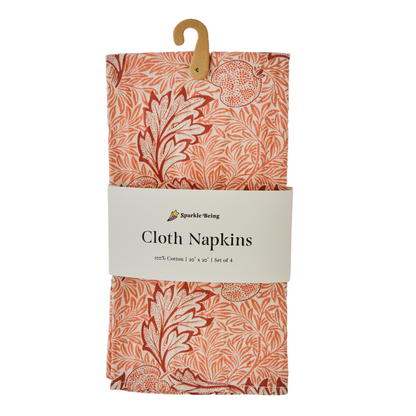 William Morris Apple Napkins – Set of 4 | 100% Cotton Reusable Floral Dinner Napkins