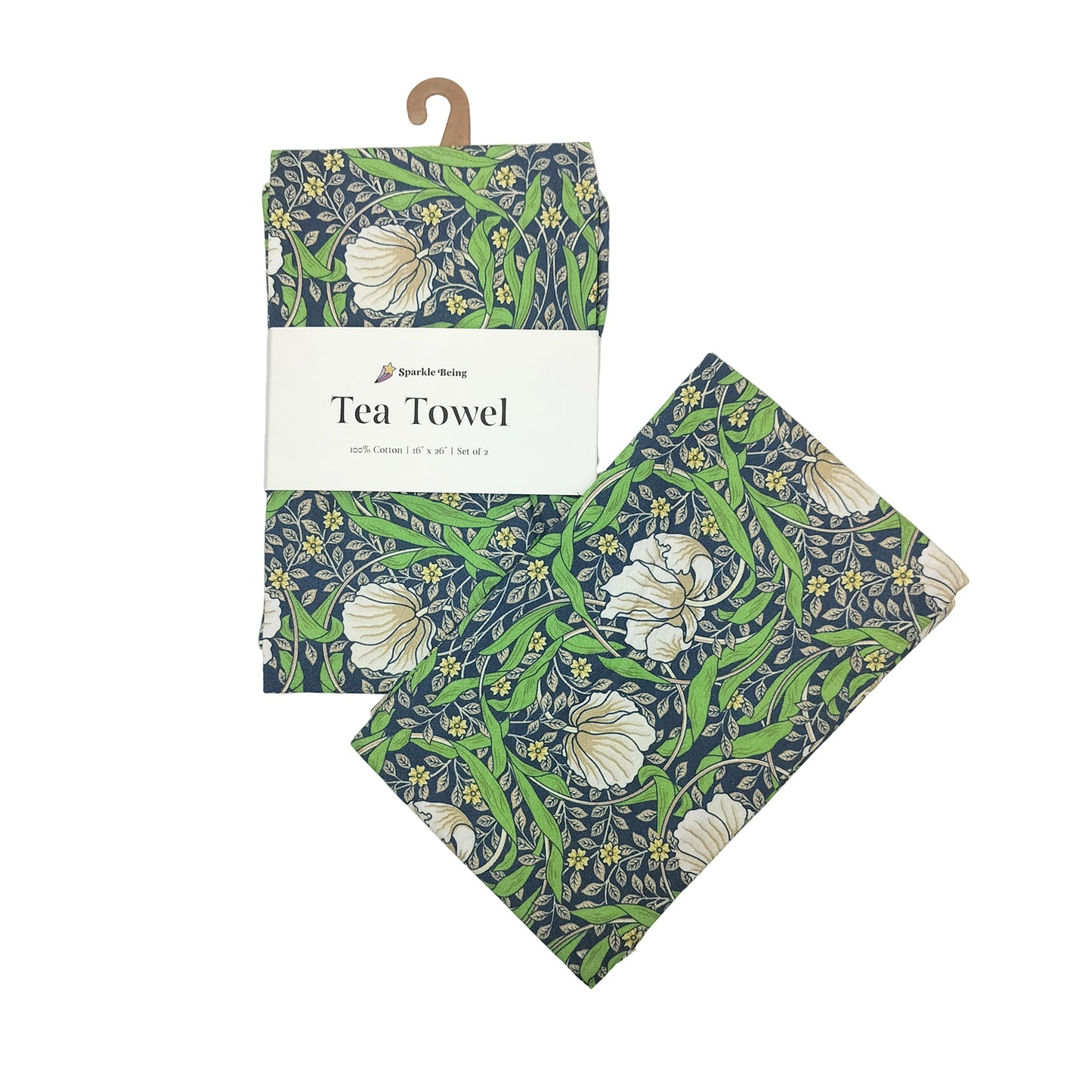 William Morris Green Pimpernel Tea Towels – Set of 2 | 100% Cotton Botanical Dish Towels