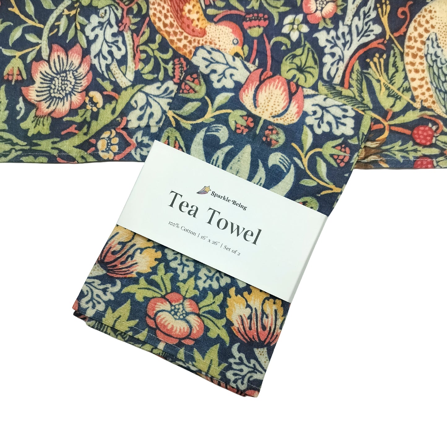 William Morris Strawberry Thief Tea Towels – Set of 2 | 100% Cotton Botanical Dish Towels