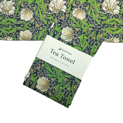 William Morris Green Pimpernel Tea Towels – Set of 2 | 100% Cotton Botanical Dish Towels
