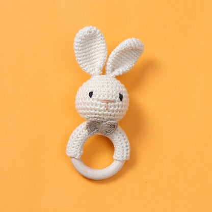 Wooden Baby Rattle Crochet Toy - Bunny