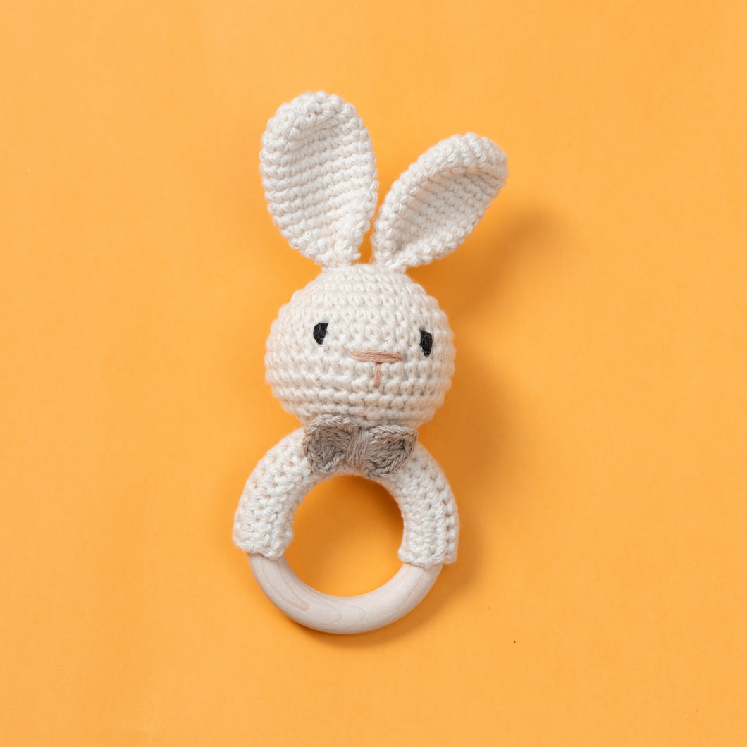 Wooden Baby Rattle Crochet Toy - Bunny