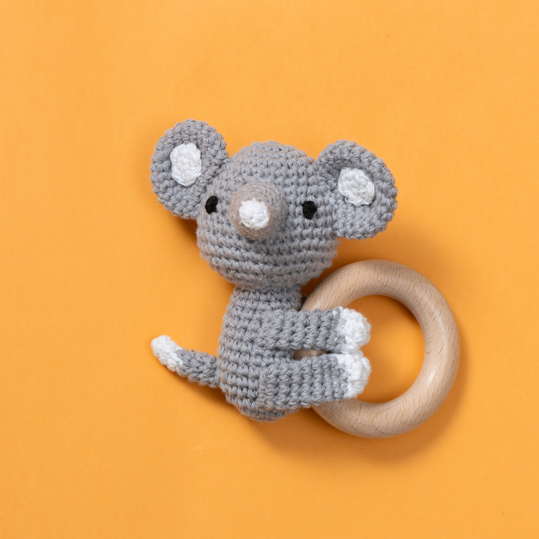 Wooden Baby Rattle Crochet Toy - Koala