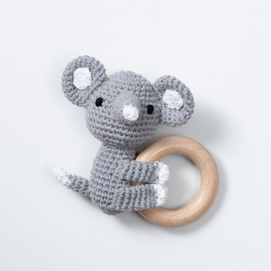 Wooden Baby Rattle Crochet Toy - Koala