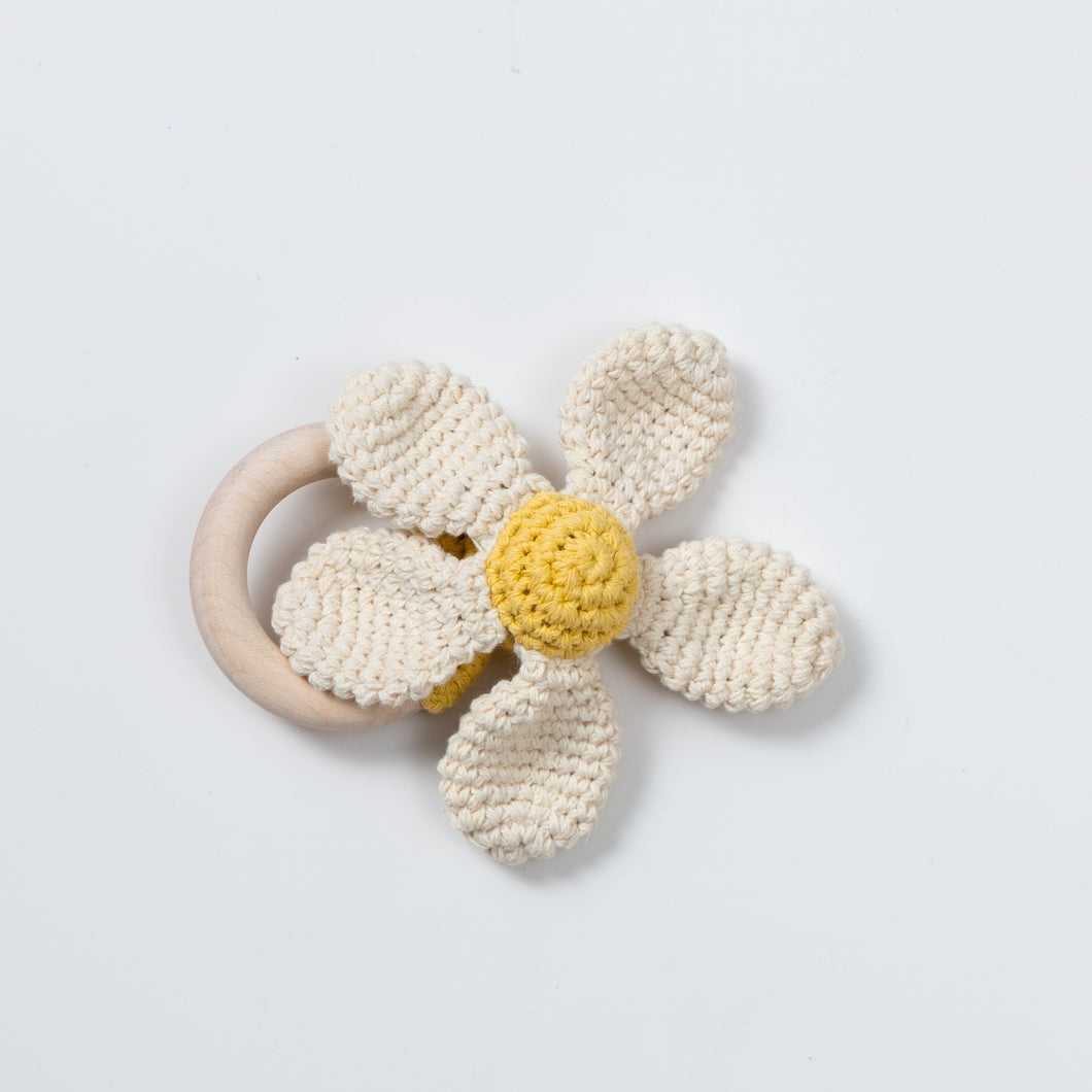 Wooden Baby Rattle Crochet Toy - Flower