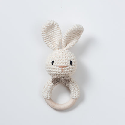Wooden Baby Rattle Crochet Toy - Bunny