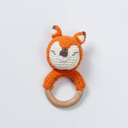 Wooden Baby Rattle Crochet Toy - Fox