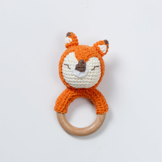 Wooden Baby Rattle Crochet Toy - Fox