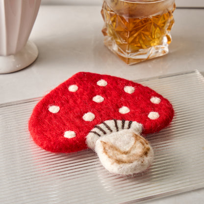 Wool Felt Coffee Cup Mug Table Mat Coasters - Mushroom