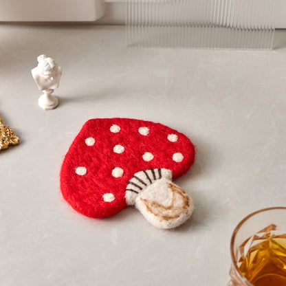 Wool Felt Coffee Cup Mug Table Mat Coasters - Mushroom