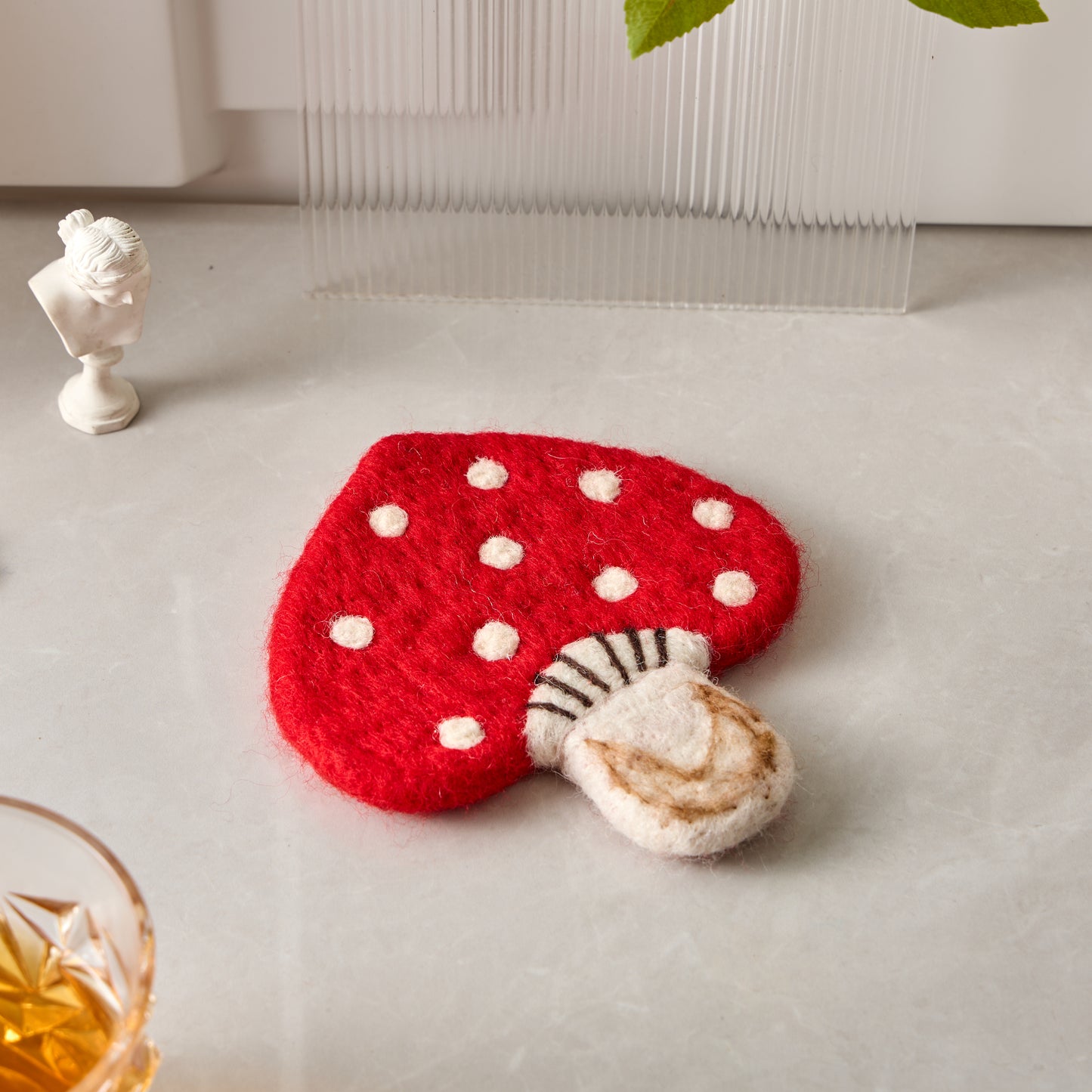 Wool Felt Coffee Cup Mug Table Mat Coasters - Mushroom