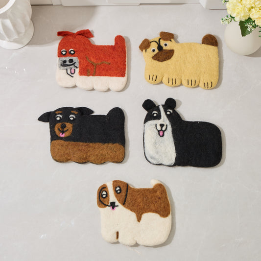 Wool Felt Coffee Cup Mug Table Mat Coasters - Dogs