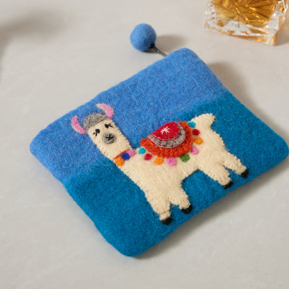 Llama Felt Wallet - Wool Felt Pouch Hand Carry Coin Purse