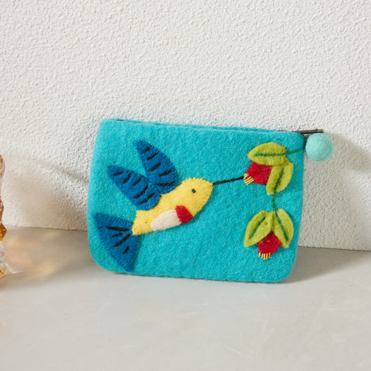 Hummingbird Felt Wallet - Wool Felt Pouch Hand Carry Coin Purse