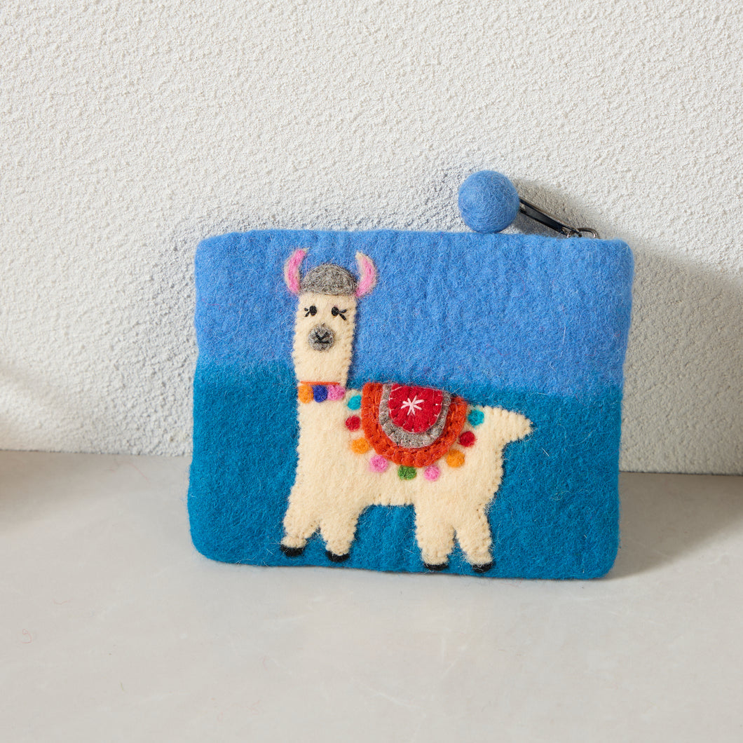 Llama Felt Wallet - Wool Felt Pouch Hand Carry Coin Purse