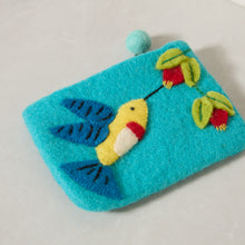 Load image into Gallery viewer, Hummingbird Felt Wallet - Wool Felt Pouch Hand Carry Coin Purse
