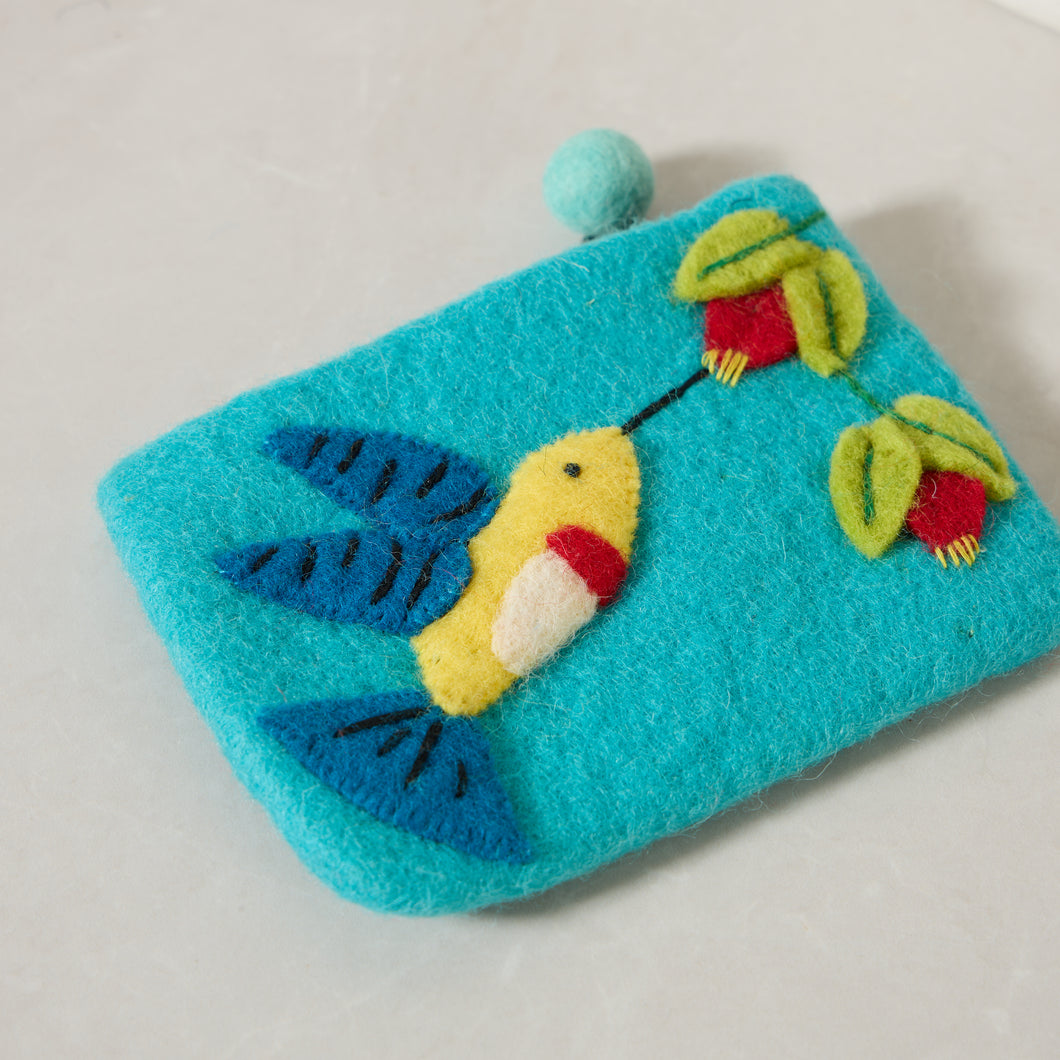 Hummingbird Felt Wallet - Wool Felt Pouch Hand Carry Coin Purse