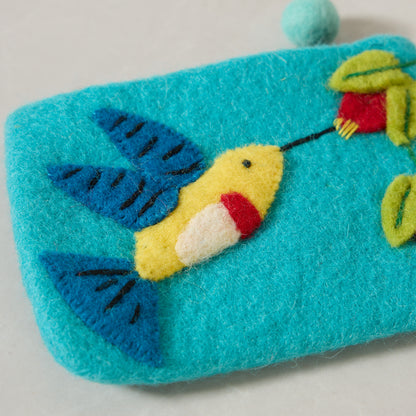 Hummingbird Felt Wallet - Wool Felt Pouch Hand Carry Coin Purse