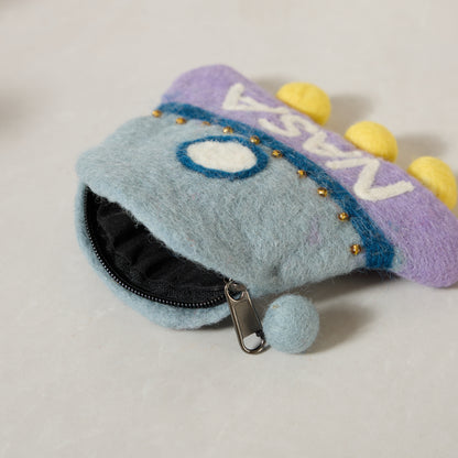 NASA Spaceship Felt Wallet - Wool Felt Pouch Hand Carry Coin Purse