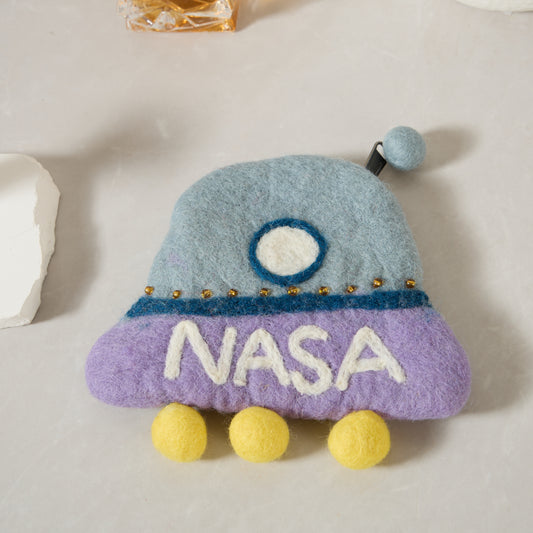 NASA Spaceship Felt Wallet - Wool Felt Pouch Hand Carry Coin Purse
