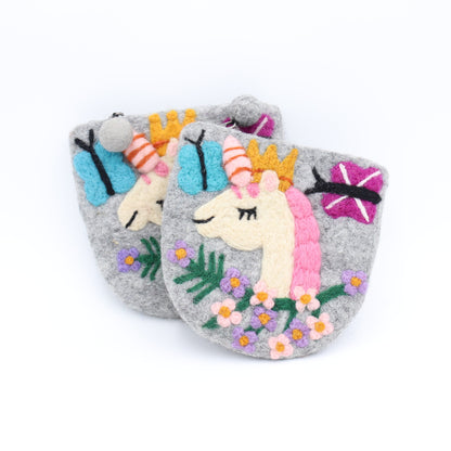 Royal Meadow Unicorn Wool Felt Coin Purse