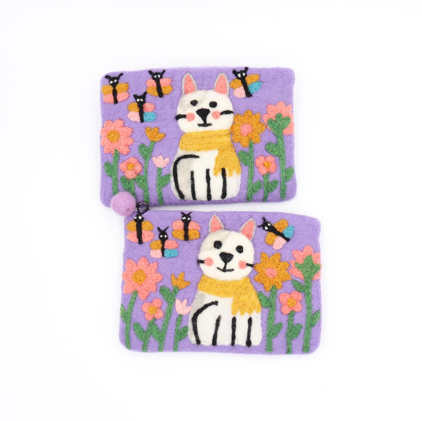 Honeybee Garden Cat Wool Felt Pouch