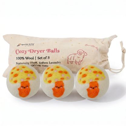 Yellow Mushroom Eco Wool Laundry Dryer Balls - Set of 3