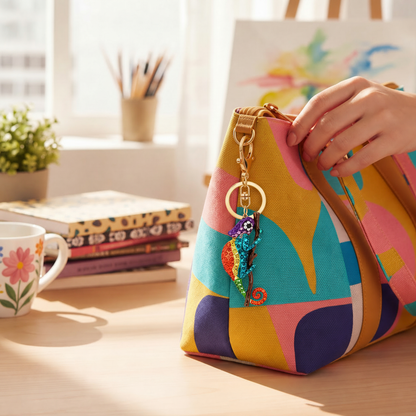 Colorful Rhinestone Chameleon Keychain – Sparkly Bag Charm