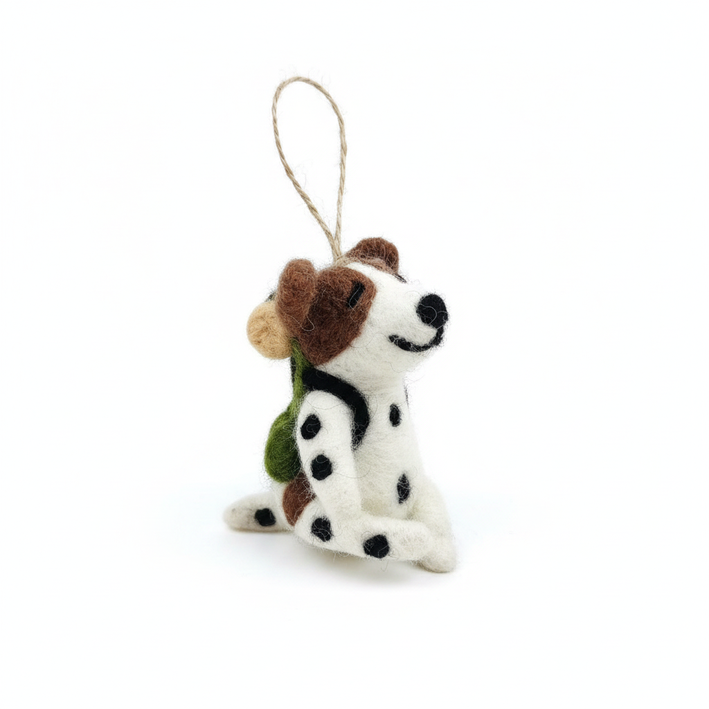 Hiking Dog Felt Ornament - Handmade in Nepal