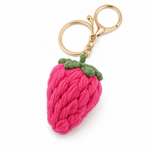 Hand-Crochet Strawberry Keychain Dangling with Removable Charms