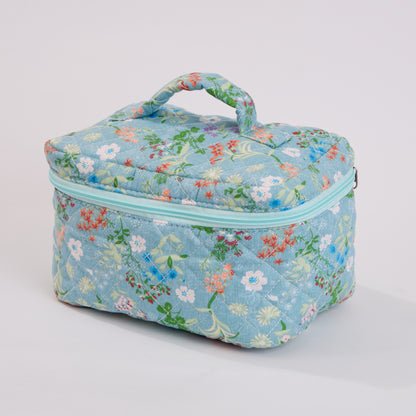 Wildflower Floral Quilted Makeup Bag - Small Pouch Travel Toiletry Organizer