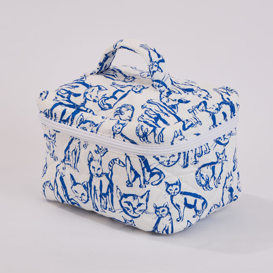 Cute Cats Quilted Makeup Bag - Small Pouch Travel Toiletry Organizer