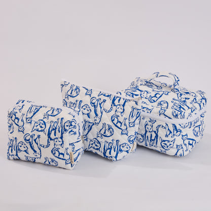 Cute Cats Quilted Makeup Bag - Small Pouch Travel Toiletry Organizer