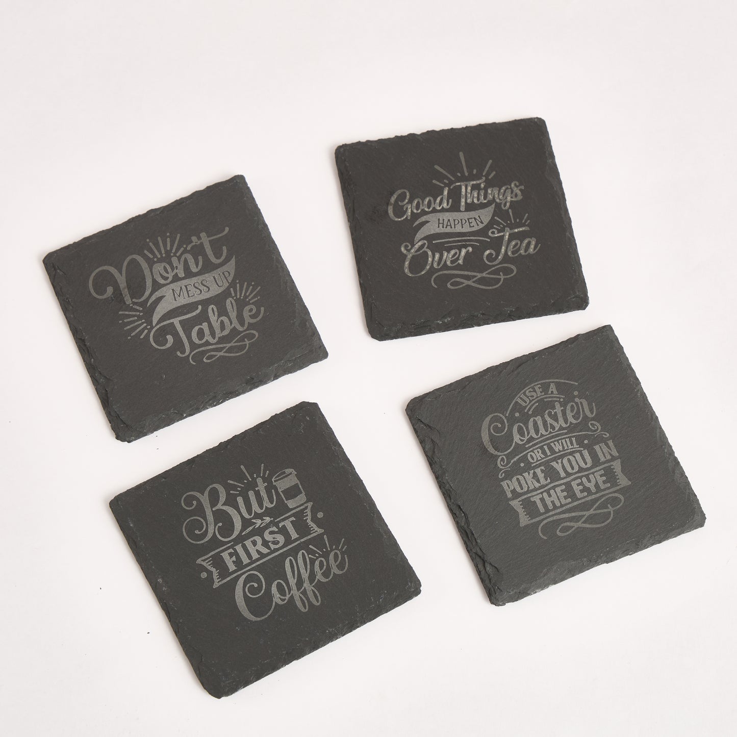 Funny Slate Coaster  – Engraved Drink Coasters with Quotes | Coffee & Tea Lovers Gift