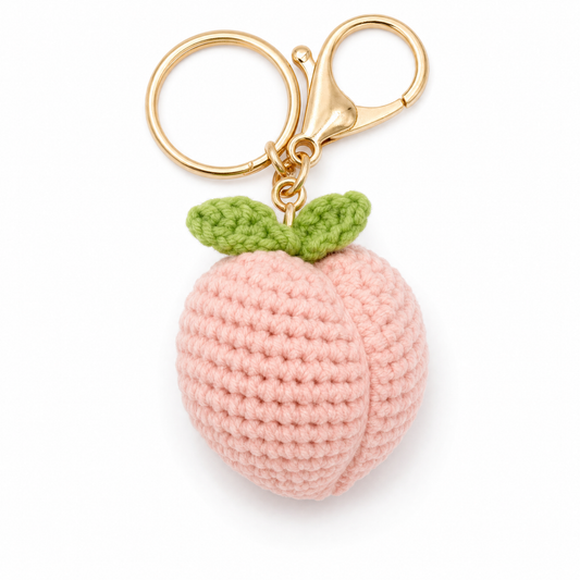 Hand-Crochet - Peach Keychain with Removable Charms