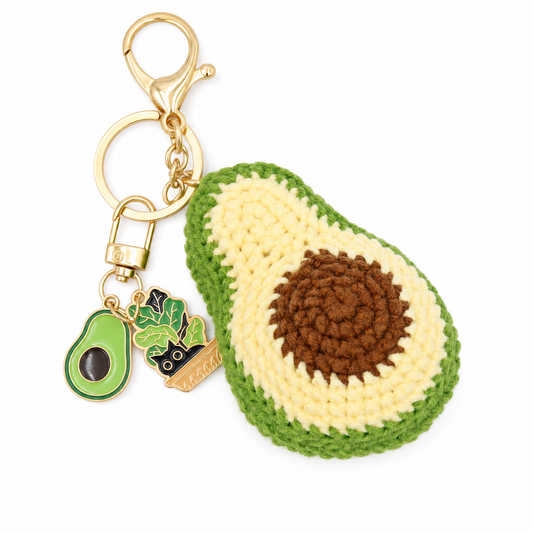 Hand-Crochet Avocado Keychain with Removable Charms