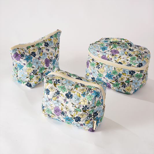 Meadow Magic Floral Quilted Makeup Bag - Small Pouch Travel Toiletry Organizer