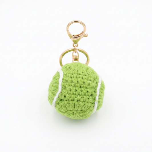 Hand-Crochet Tennis Ball Knit Keychain - Cute Sports Accessory for Keys