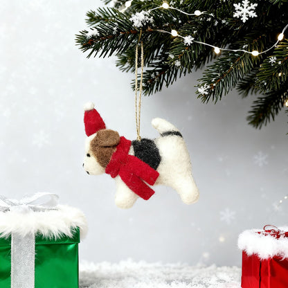Felt Dog Ornament – Festive Pup with Scarf & Santa Hat