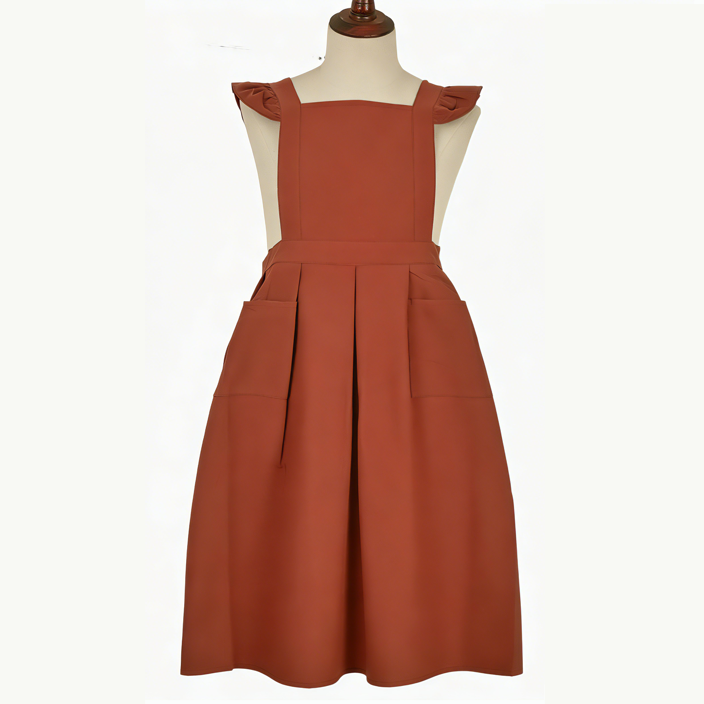 Vintage Cotton Apron with Puffed Shoulder Straps – Warm Brown