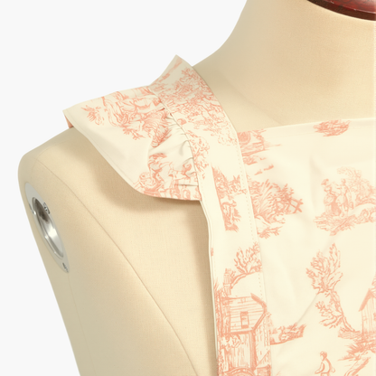Vintage Cotton Apron with Puffed Shoulder Straps – Sepia Toile