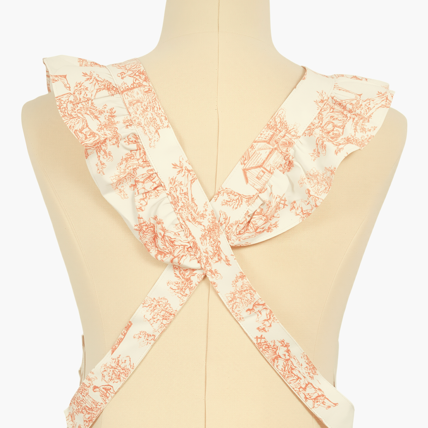 Vintage Cotton Apron with Puffed Shoulder Straps – Sepia Toile