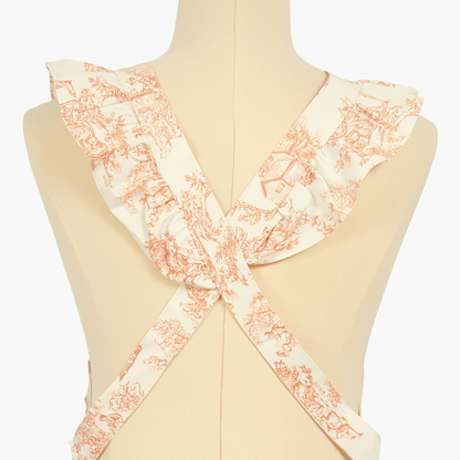 Vintage Cotton Apron with Puffed Shoulder Straps – Sepia Toile