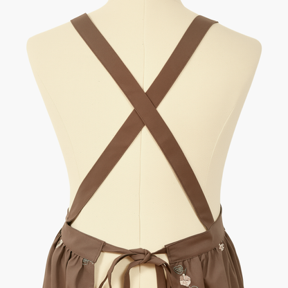 Vintage Cotton Apron with Puffed Shoulder Straps – Grey Floral