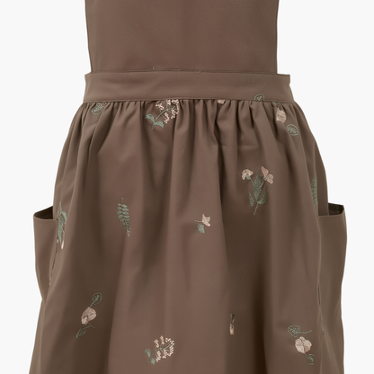 Vintage Cotton Apron with Puffed Shoulder Straps – Grey Floral