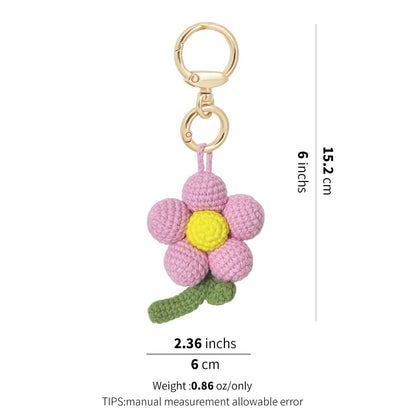 Handmade Crochet Pink Flower Keychain – Cute Floral Bag Charm
