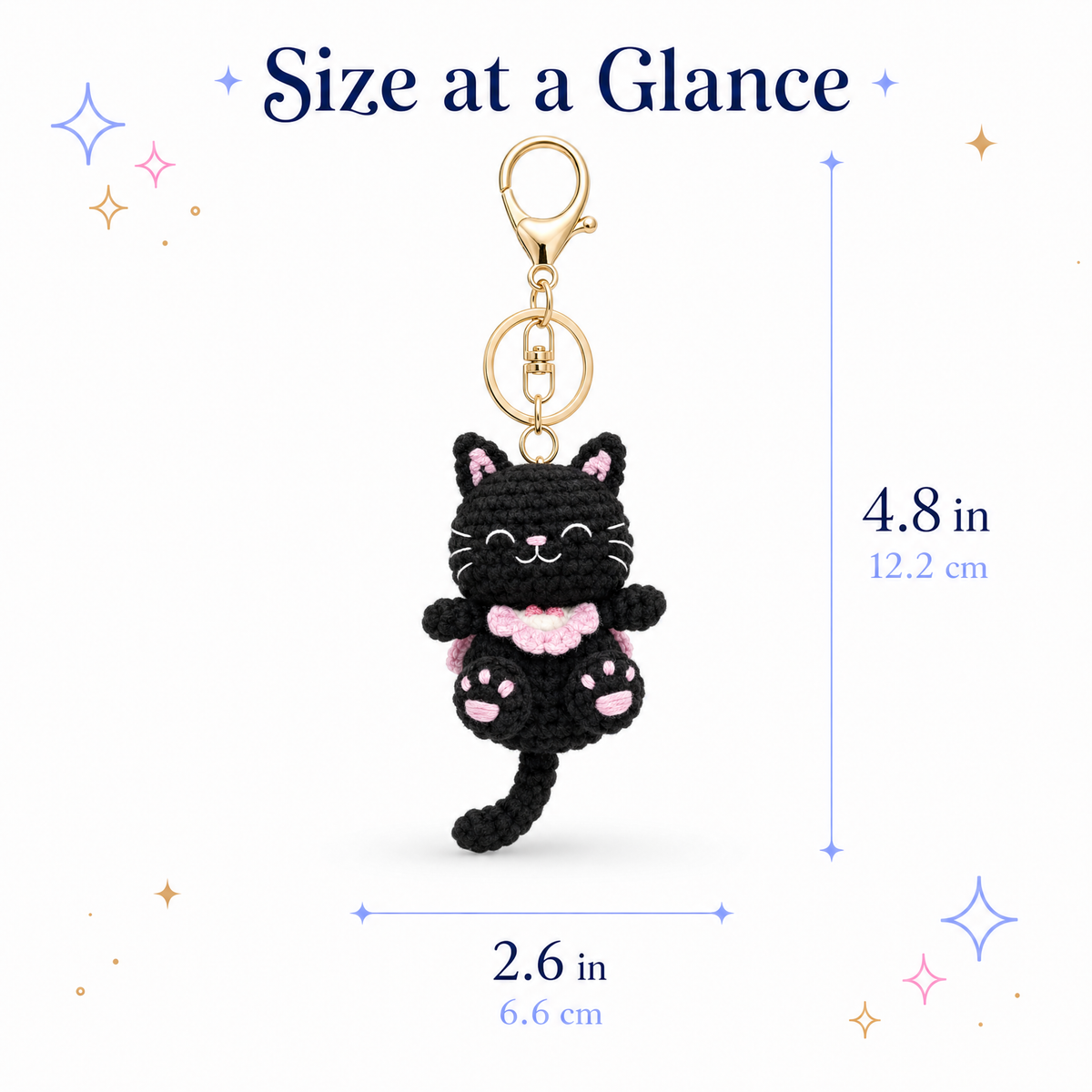 Black Cat Crochet Keychain - Smiling Amigurumi Cat Bag Charm