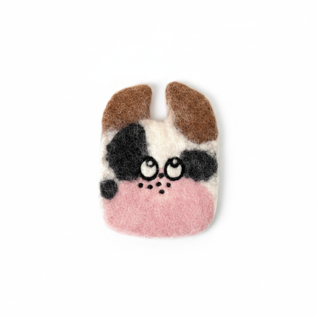 Hand-Felted Wool Animal Face Coasters - Cow, Cats & Raccoon