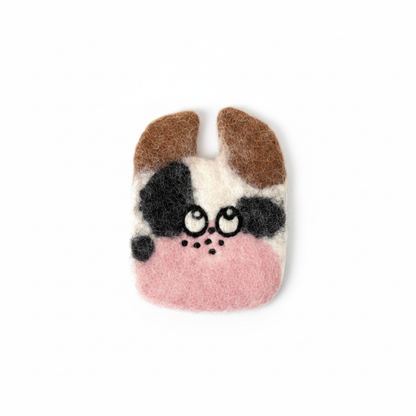 Hand-Felted Wool Animal Face Coasters - Cow, Cats & Raccoon